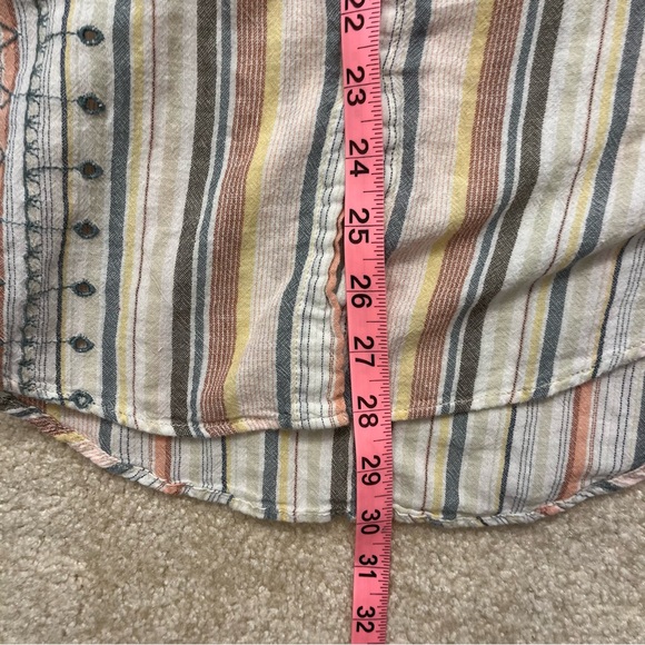 Anthropologie Shirt Womens XS/S Yellow Gray Stripes Button Up Tunic Embroidered - Picture 8 of 8